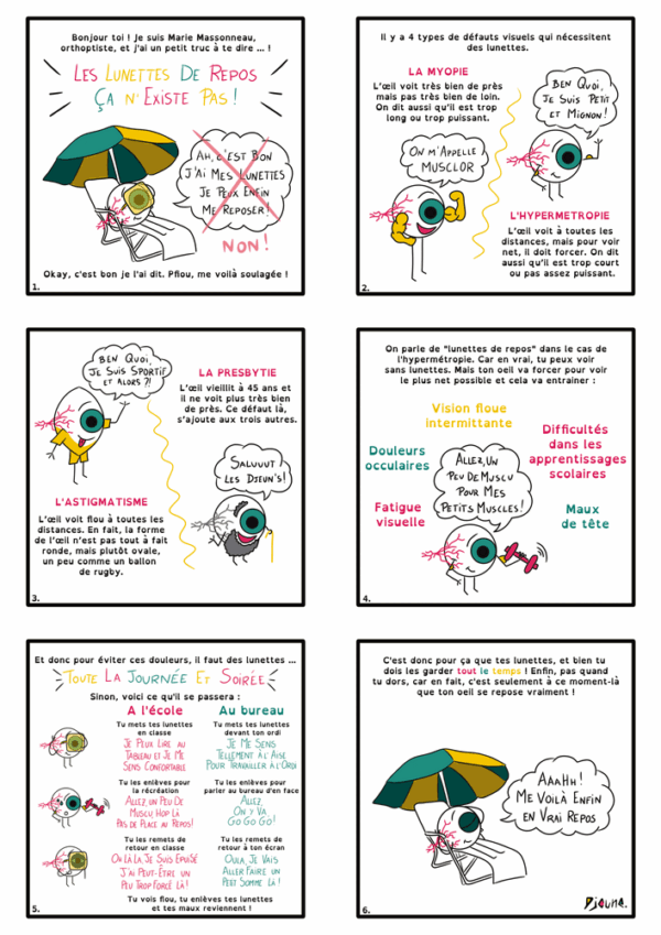 Les lunettes de repos - Marie Massonneau, orthoptiste - Vulgarisation - BD - Djoune Illustrations - Justine Gisdal Molron