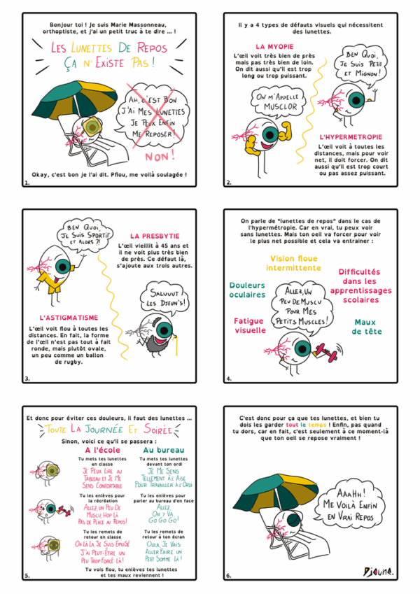 Les lunettes de repos - Marie Massonneau, orthoptiste - Vulgarisation - BD - Djoune Illustrations - Justine Gisdal Molron